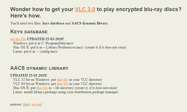 VLC AACS復号ライブラリのダウンロード場所