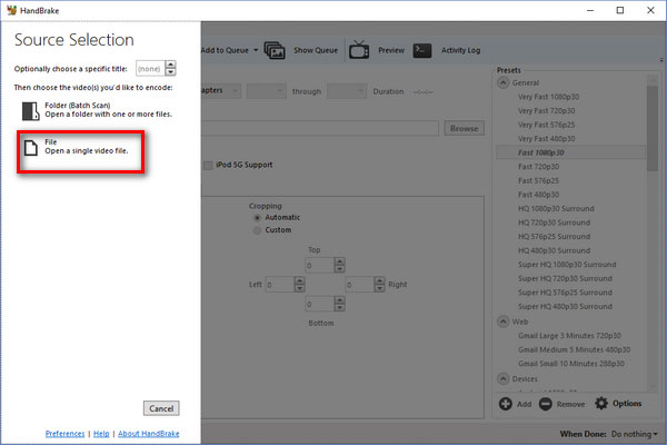 BD/DVD ISOをHandBrakeに追加